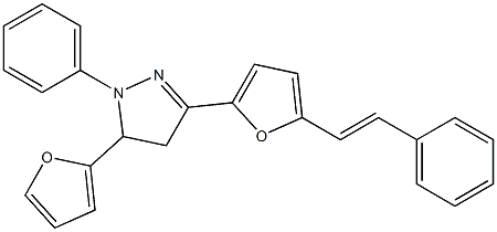 2-[[4,5-Dihydro-1-phenyl-5-(2-furanyl)-1H-pyrazol]-3-yl]-5-[2-[phenyl]ethenyl]furan Struktur