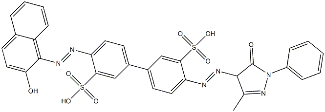 4-(2-Hydroxy-1-naphtylazo)-4'-(4,5-dihydro-1-phenyl-3-methyl-5-oxo-1H-pyrazol-4-ylazo)biphenyl-3,3'-disulfonic acid Struktur