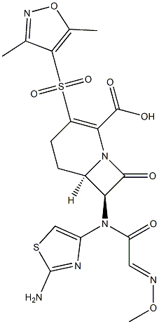 (6R,7S)-3-((3,5-Dimethylisoxazol-4-yl)sulfonyl)-8-oxo-7-[(2-aminothiazol-4-yl)(methoxyimino)acetylamino]-1-azabicyclo[4.2.0]oct-2-ene-2-carboxylic acid Struktur