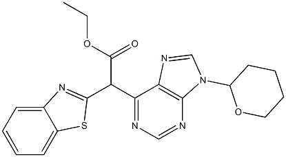 2-(Benzothiazol-2-yl)-2-[9-[(tetrahydro-2H-pyran)-2-yl]-9H-purin-6-yl]acetic acid ethyl ester Struktur