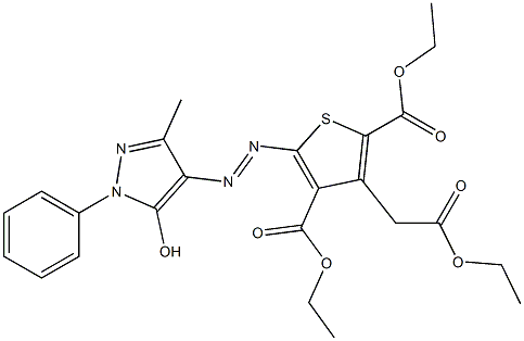 5-[(5-Hydroxy-3-methyl-1-phenyl-1H-pyrazol-4-yl)azo]-2,4-bis(ethoxycarbonyl)-3-thiopheneacetic acid ethyl ester Struktur