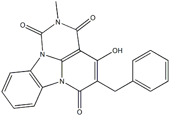 5-Benzyl-2-methyl-4-hydroxy-1H,6H-2,6a,10b-triazafluoranthene-1,3,6(2H)-trione Struktur