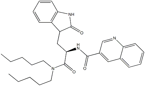 (R)-3-[(2,3-Dihydro-2-oxo-1H-indol)-3-yl]-2-(3-quinolinylcarbonylamino)-N,N-dipentylpropanamide Struktur