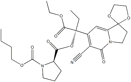 6-Cyano-7-[(R)-1-ethoxycarbonyl-1-[[(2R)-1-butoxycarbonyl-2-pyrrolidinyl]carbonyloxy]propyl]-2,3-dihydrospiro[indolizine-1,2'-[1,3]dioxolan]-5-one Struktur