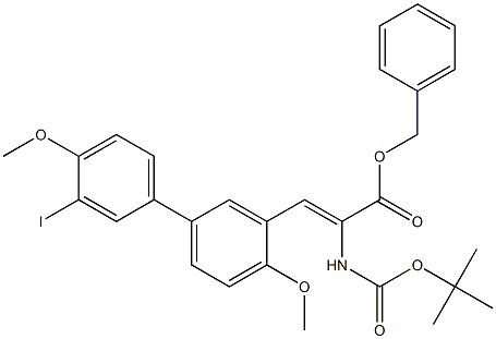 2-[(tert-Butoxy)carbonylamino]-3-[3'-iodo-4,4'-dimethoxy[1,1'-biphenyl]-3-yl]acrylic acid benzyl ester Struktur