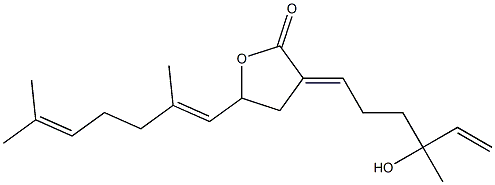 3-[4-Hydroxy-4-methyl-5-hexen-1-ylidene]-5-[(1E)-2,6-dimethyl-1,5-heptanedien-1-yl]dihydrofuran-2(3H)-one Struktur