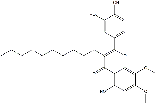 5-Hydroxy-2-(3,4-dihydroxyphenyl)-7,8-dimethoxy-3-decyl-4H-1-benzopyran-4-one Struktur