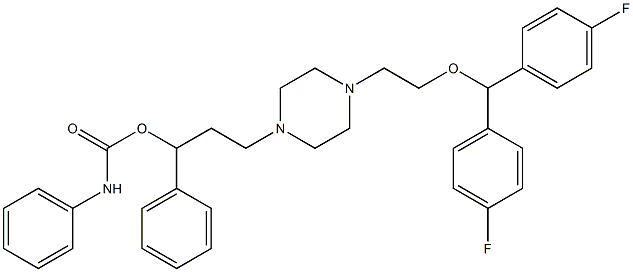 Phenylcarbamic acid 3-[4-[2-[bis(4-fluorophenyl)methoxy]ethyl]-1-piperazinyl]-1-phenylpropyl ester Struktur