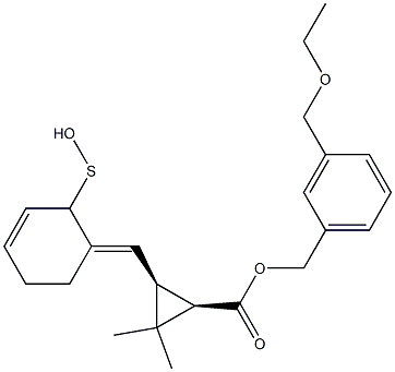 (1R,3S)-2,2-Dimethyl-3-[[(3E)-2,3,4,5-tetrahydro-2-oxothiophen]-3-ylidenemethyl]cyclopropane-1-carboxylic acid-3-(ethoxymethyl)benzyl ester Struktur