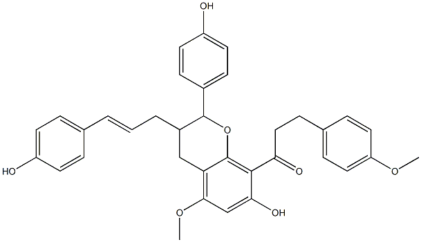 3-(4-Methoxyphenyl)-1-[[2-(4-hydroxyphenyl)-3-[3-(4-hydroxyphenyl)-2-propenyl]-7-hydroxy-5-methoxy-3,4-dihydro-2H-1-benzopyran]-8-yl]-1-propanone Struktur