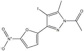 1-Acetyl-4-iodo-5-methyl-3-(5-nitro-2-furyl)-1H-pyrazole Struktur