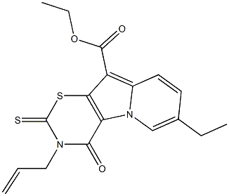 3,4-Dihydro-4-oxo-2-thioxo-3-allyl-7-ethyl-2H-1,3-thiazino[6,5-b]indolizine-10-carboxylic acid ethyl ester Struktur