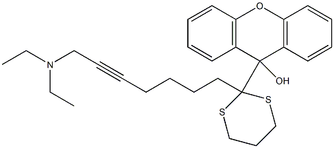 9-[2-(7-Diethylamino-5-heptynyl)-1,3-dithian-2-yl]-9H-xanthen-9-ol Struktur