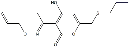 4-Hydroxy-6-propylthiomethyl-3-(1-(2-propenyl)oxyiminoethyl)-2H-pyran-2-one Struktur