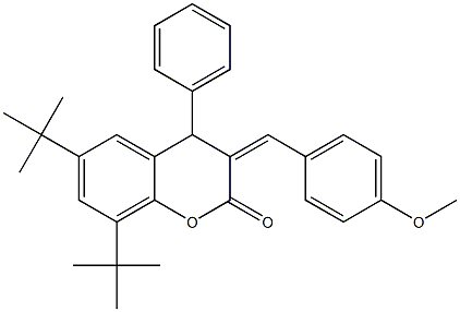 4-Phenyl-6,8-ditert-butyl-3,4-dihydro-3-(p-methoxybenzylidene)-2H-1-benzopyran-2-one Struktur