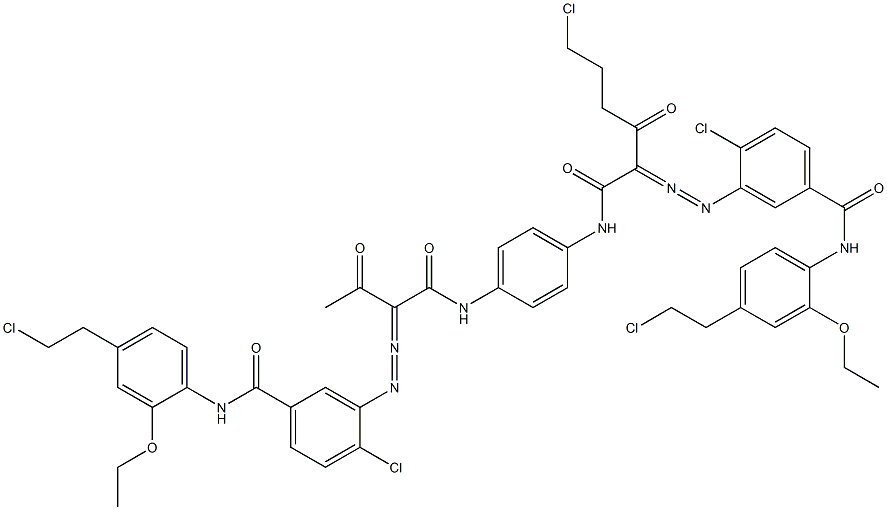 3,3'-[2-(2-Chloroethyl)-1,4-phenylenebis[iminocarbonyl(acetylmethylene)azo]]bis[N-[4-(2-chloroethyl)-2-ethoxyphenyl]-4-chlorobenzamide] Struktur