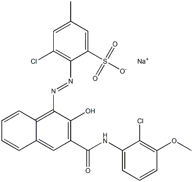 3-Chloro-5-methyl-2-[[3-[[(2-chloro-3-methoxyphenyl)amino]carbonyl]-2-hydroxy-1-naphtyl]azo]benzenesulfonic acid sodium salt Struktur