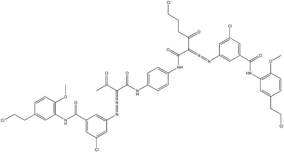 3,3'-[2-(2-Chloroethyl)-1,4-phenylenebis[iminocarbonyl(acetylmethylene)azo]]bis[N-[3-(2-chloroethyl)-6-methoxyphenyl]-5-chlorobenzamide] Struktur