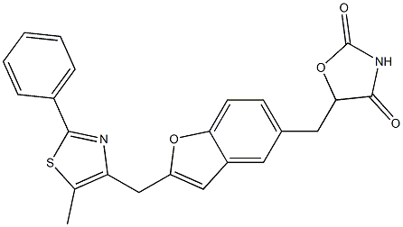 5-[[2-[[5-Methyl-2-phenyl-4-thiazolyl]methyl]benzofuran-5-yl]methyl]oxazolidine-2,4-dione Struktur