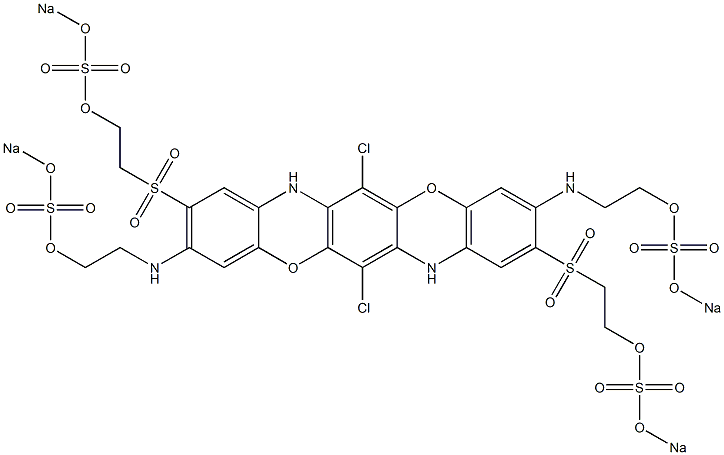 6,13-Dichloro-3,10-bis[2-(sodiooxysulfonyloxy)ethylamino]-2,9-bis[2-(sodiooxysulfonyloxy)ethylsulfonyl]-5,12-dioxa-7,14-diazapentacene Struktur