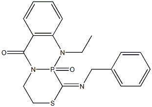 [9-Ethyl-1-(benzylimino)-1,2,3,4,4a,9a-hexahydro-2-thia-4a,9-diaza-9a-phosphaanthracen-10(9H)-one]9a-oxide Struktur