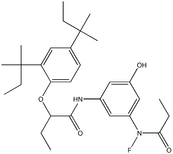 3-(N-Fluoro-N-propionylamino)-5-[2-(2,4-di-tert-amylphenoxy)butyrylamino]phenol Struktur