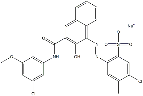 3-Chloro-4-methyl-6-[[3-[[(3-chloro-5-methoxyphenyl)amino]carbonyl]-2-hydroxy-1-naphtyl]azo]benzenesulfonic acid sodium salt Struktur