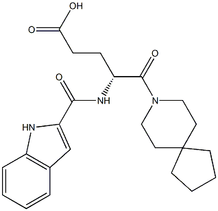 (R)-4-(1H-Indol-2-ylcarbonylamino)-5-oxo-5-(8-azaspiro[4.5]decan-8-yl)valeric acid Struktur