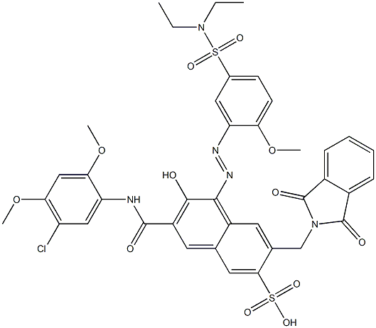 3-[(5-Chloro-2,4-dimethoxyphenyl)aminocarbonyl]-1-[5-[(diethylamino)sulfonyl]-2-methoxyphenylazo]-2-hydroxy-7-(phthalimidylmethyl)naphthalene-6-sulfonic acid Struktur