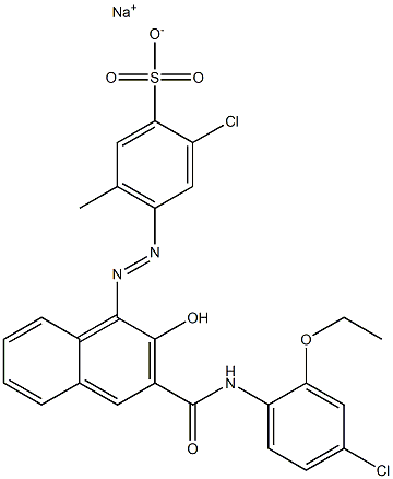 2-Chloro-5-methyl-4-[[3-[[(4-chloro-2-ethoxyphenyl)amino]carbonyl]-2-hydroxy-1-naphtyl]azo]benzenesulfonic acid sodium salt Struktur