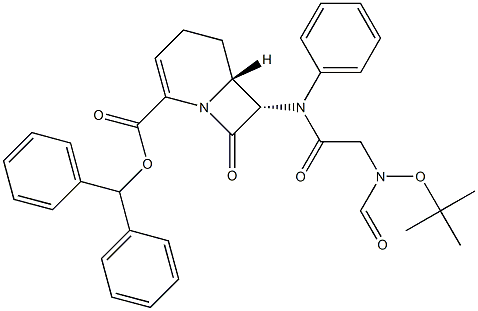 (6R,7S)-7-((R)-tert-Butoxyformylamino(phenyl)acetylamino)-8-oxo-1-azabicyclo[4.2.0]oct-2-ene-2-carboxylic acid benzhydryl ester Struktur