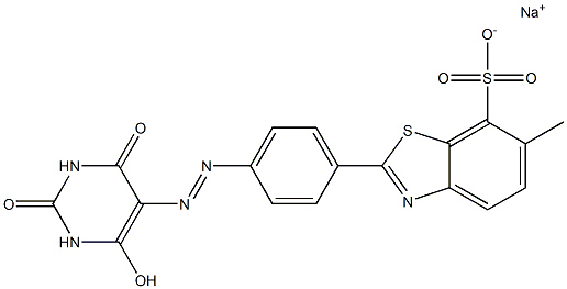 2-[4-(6-Hydroxy-2,4-dioxo-1,2,3,4-tetrahydropyrimidin-5-ylazo)phenyl]-6-methylbenzothiazole-7-sulfonic acid sodium salt Struktur