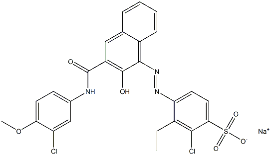 2-Chloro-3-ethyl-4-[[3-[[(3-chloro-4-methoxyphenyl)amino]carbonyl]-2-hydroxy-1-naphtyl]azo]benzenesulfonic acid sodium salt Struktur