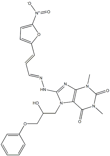 5-Nitro-2-furanacrylaldehyde [1,3-dimethyl-2,6-dioxo-7-(2-hydroxy-3-phenoxypropyl)-1,2,3,6-tetrahydro-7H-purin-8-yl]hydrazone Struktur