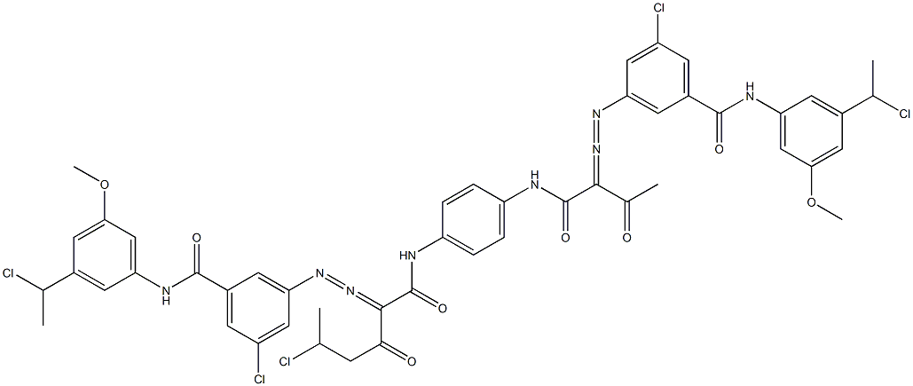 3,3'-[2-(1-Chloroethyl)-1,4-phenylenebis[iminocarbonyl(acetylmethylene)azo]]bis[N-[3-(1-chloroethyl)-5-methoxyphenyl]-5-chlorobenzamide] Struktur