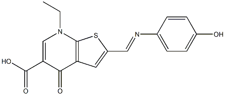 2-[(4-Hydroxyphenyl)iminomethyl]-4,7-dihydro-7-ethyl-4-oxothieno[2,3-b]pyridine-5-carboxylic acid Struktur