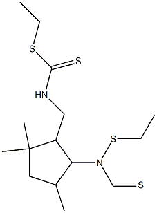 [[2-[Ethylthio(thiocarbonyl)amino]-3,5,5-trimethylcyclopentan-1-yl]methyl]dithiocarbamic acid S-ethyl ester Struktur