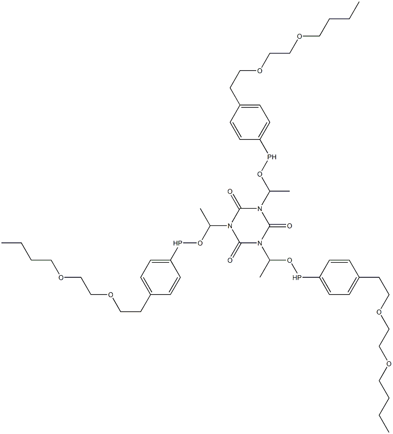 1,3,5-Tris[1-[4-[2-[(2-butoxyethyl)oxy]ethyl]phenylphosphinooxy]ethyl]-1,3,5-triazine-2,4,6(1H,3H,5H)-trione Struktur