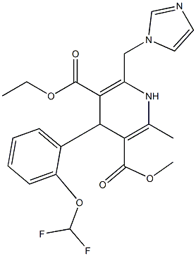 6-(1H-Imidazol-1-ylmethyl)-4-(2-(difluoromethoxy)phenyl)-2-methyl-1,4-dihydropyridine-3,5-dicarboxylic acid 3-methyl 5-ethyl ester Struktur