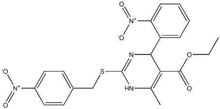 1,4-Dihydro-2-(4-nitrobenzylthio)-4-(2-nitrophenyl)-6-methylpyrimidine-5-carboxylic acid ethyl ester Struktur