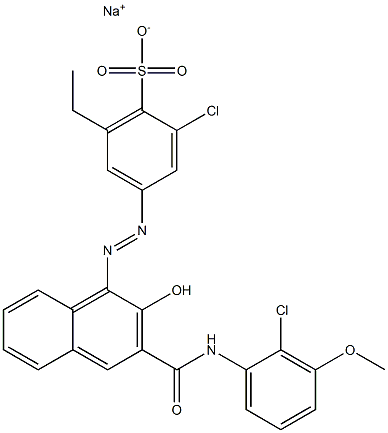 2-Chloro-6-ethyl-4-[[3-[[(2-chloro-3-methoxyphenyl)amino]carbonyl]-2-hydroxy-1-naphtyl]azo]benzenesulfonic acid sodium salt Struktur