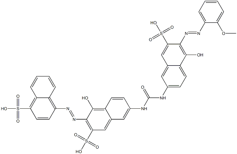 4-[1-Hydroxy-6-[[[[5-hydroxy-6-(2-methoxyphenylazo)-7-sulfo-2-naphthalenyl]amino]carbonyl]amino]-3-sulfo-2-naphthalenylazo]-1-naphthalenesulfonic acid Struktur