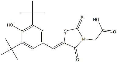 {5-[1-(3,5-Di-tert-butyl-4-hydroxy-phenyl)-meth-(Z)-ylidene]-4-oxo-2-thioxo-thiazolidin-3-yl}-acetic acid Struktur