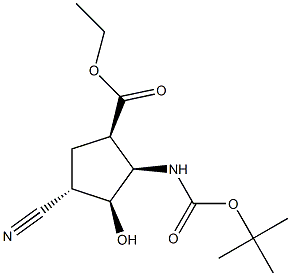 Ethyl (1R*,2R*,3S*,4S*)-2-(tert-butoxycarbonylamino)-4-cyano-3-hydroxycyclopentane-carboxylate Struktur