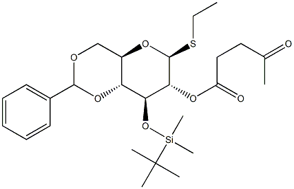 Ethyl 4,6-O-benzylidene-3-O-tert-butyldimethylsilyl-2-O-levulinoyl-b-D-thioglucopyranoside Struktur