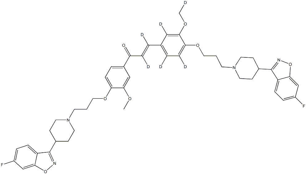 (E)-1,3-Bis(4-(3-(4-(6-fluorobenzo[d]isoxazol-3-yl)piperidin-1-yl)propoxy)-3-methoxyphenyl)prop-2-en-1-one-d6 Struktur