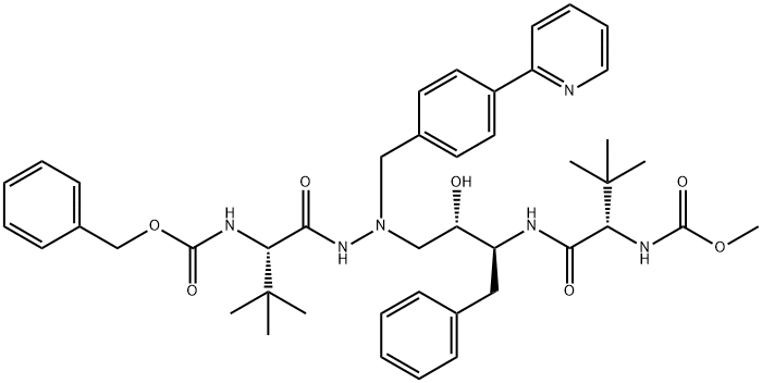 methyl N-(1-{[4-(2-{[(benzyloxy)carbonyl]amino}-3,3-dimethyl-N'-{[4-(pyridin-2-yl)phenyl]methyl}butanehydrazido)-3-hydroxy-1-phenylbutan-2-yl]carbamoyl}-2,2-dimethylpropyl)carbamate Struktur