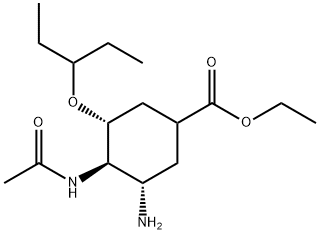 Cyclohexanecarboxylic acid, 4-(acetylamino)-3-amino-5-(1-ethylpropoxy)-, ethyl ester, (3S,4R,5R)- Struktur