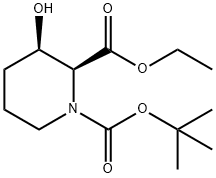 rel-1-(tert-butyl) 2-ethyl (2R,3S)-3-hydroxypiperidine-1,2-dicarboxylate Struktur