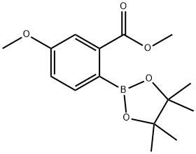 Benzoic acid, 5-methoxy-2-(4,4,5,5-tetramethyl-1,3,2-dioxaborolan-2-yl)-, methyl ester Struktur